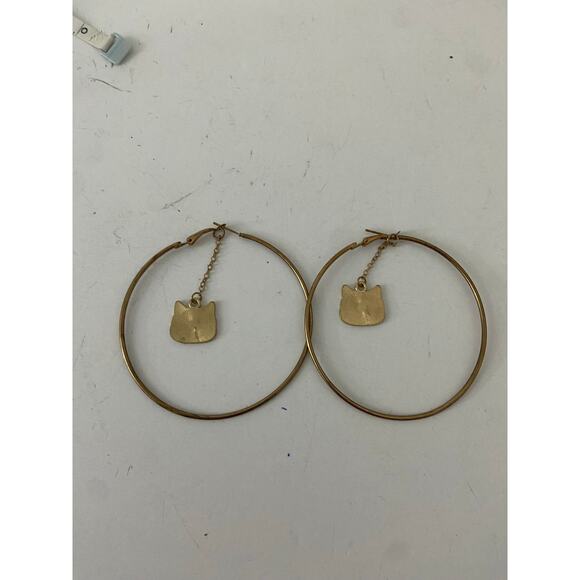 Cat Charm Hoop Earrings - Fair Condition, Tarnish - Picture 3 of 3